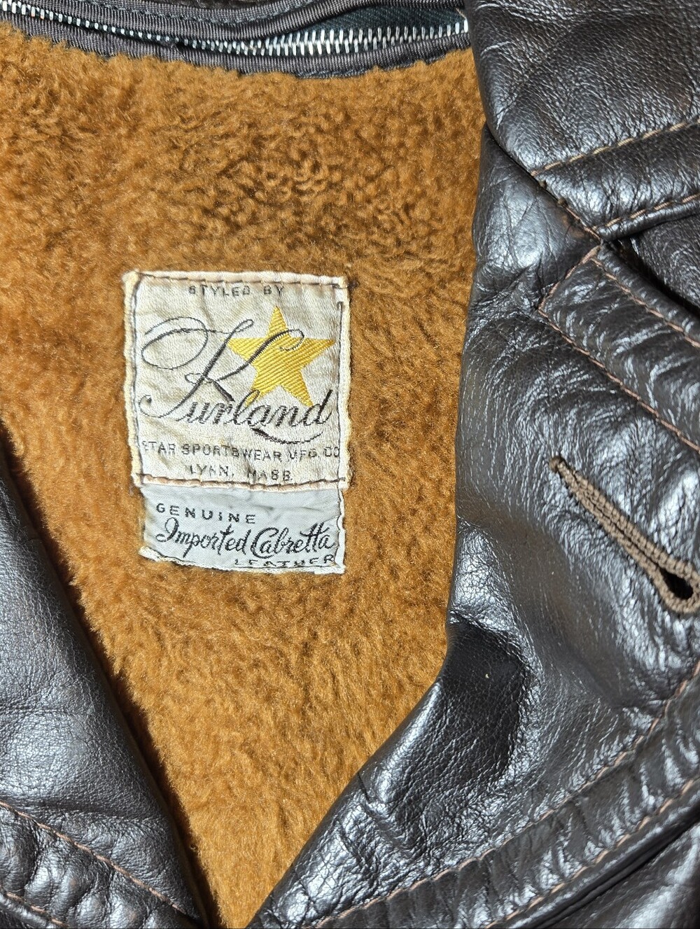70s Kurland Star Sportswear Cabretta Leather Jacket Car Coat Pile Lined XL - Picture 3 of 8